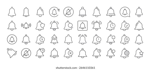 Campana con ítems Colección de iconos de línea aislada simple. Trazo Editable. Conveniente para los Sitios web, libros, tarjetas, App 
