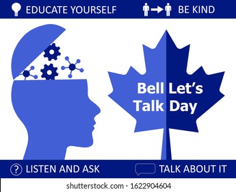 Bell Let's Talk Day is celebrated on the last Wednesday of January in Canada. I is about mental illnesses. Mentality healthcare of brain problem vector. Psychiatry, apathy, schizophrenia illustration.