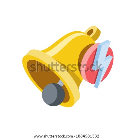Bell Lightning. Vector 3d isometric, color web or print icons, new flat style. Creative illustration, idea for infographics.