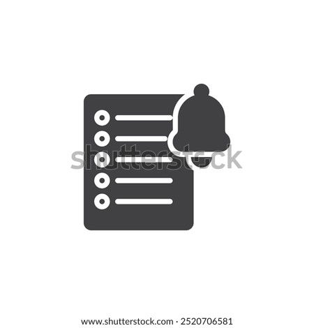 Bell with a list vector icon. filled flat sign for mobile concept and web design. Notification list glyph icon. Notification summary symbol, logo illustration. Vector graphics