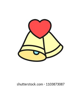 bell with love icon. wedding ceremony illustration. simple clean colored symbol.
