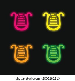 Bell Lyre four color glowing neon vector icon