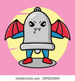 Bell mascot cartoon character as dracula with wings in cute style for t-shirt, sticker, logo element, poster