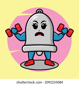 bell mascot cartoon is fitness with dumbbell and cute style design for t-shirt, sticker, logo element