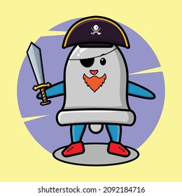 Bell mascot character with white flag and cute style design for t-shirt, sticker, logo element