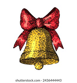 bell merry christmas hand drawn. holiday snow, letter border, vector red bell merry christmas vector sketch. isolated color illustration