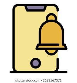 Bell message alert icon. Outline bell message alert vector icon color flat isolated