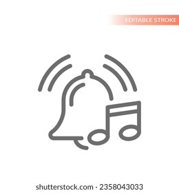 Glocke und Musiknoten Linie Vektorsymbol. Symbol für Ton, Noten und Rauschen.