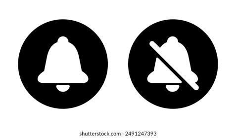 Bell and mute sound icon on black circle