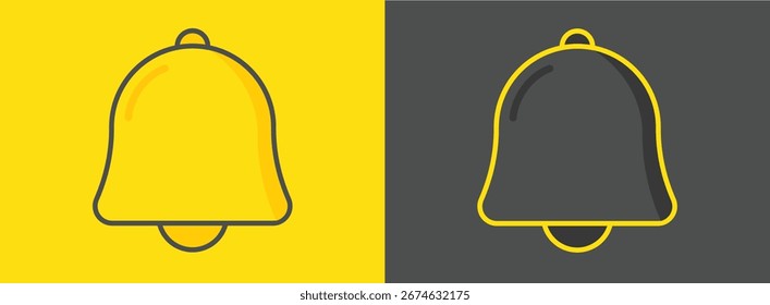 Conjunto de íconos de recordatorio de alerta de notificación de Bell, símbolo de Vector de contorno amarillo para uso del App, mensaje e interfaz de usuario