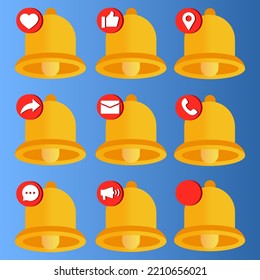 Bell notification alert. Social media notification concept. Reminder in phone app. Vector illustration in 3D style.