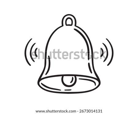 bell notification doodle hand drawn icon. Outline drawing bell notification line clipart symbol. Vector illustration
