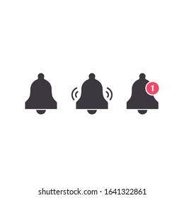 Bell Notification icon set for incoming inbox message. Vector ringing bells.