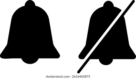 Bell notification icon set. mute unmute signs. turn off  icons. Reminder signal