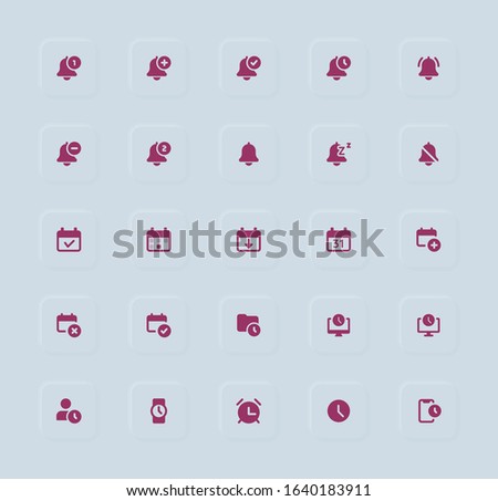 Bell, Notification icon set. Neomorphic trendy flat reminder, alarm, clock icons collection for web and mobile apps