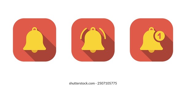 Bell notification icon set on red square