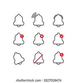 Juego de iconos de notificación de la campana. Recordatorio de suscripción. EPS vectorial 10. Aislado sobre fondo blanco