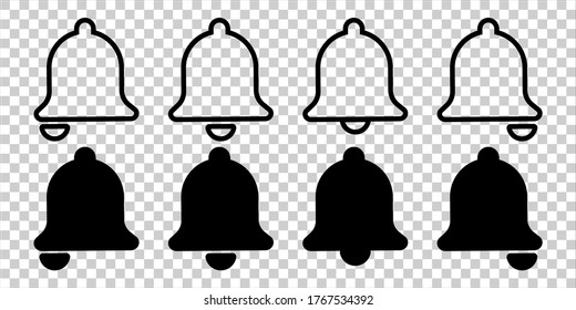 Iconos de notificación Bell. Botón con campanas de símbolos de notificación. elemento Medios sociales, signo de interfaz de usuario, mensaje nuevo. Vector