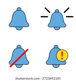Iconos de notificación de campana con timbre silenciado y Variantes de alerta de advertencia