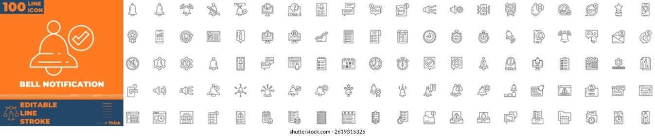 Bell Notification Line Editable Icons set. Vector illustration in modern thin line style of bell notification icons: alert, alarm, attention, etc