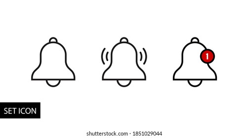 Juego de iconos de línea de notificación de la campana para el mensaje entrante de la bandeja de entrada. Ilustración de las campanas de canto de vectores.