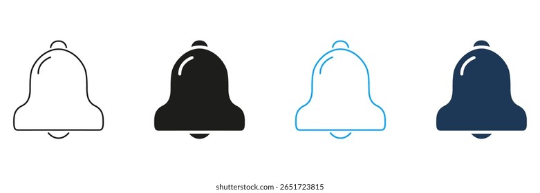 Linha De Notificação Bell E Conjunto De Ícones Sólidos. Coleção De Símbolos De Alerta E Lembrete. Concepção Do Sistema De Comunicação E Notificação. Ilustração de vetor isolada.