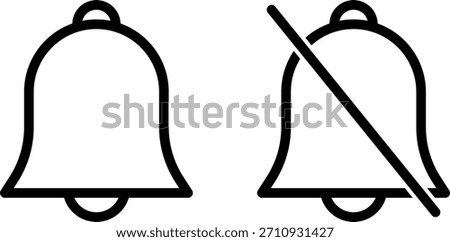 Bell notification on and off line icon set