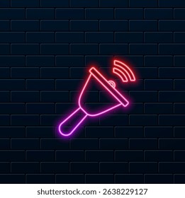 Bell notification sign icon.School hand bell icon. neon style..
