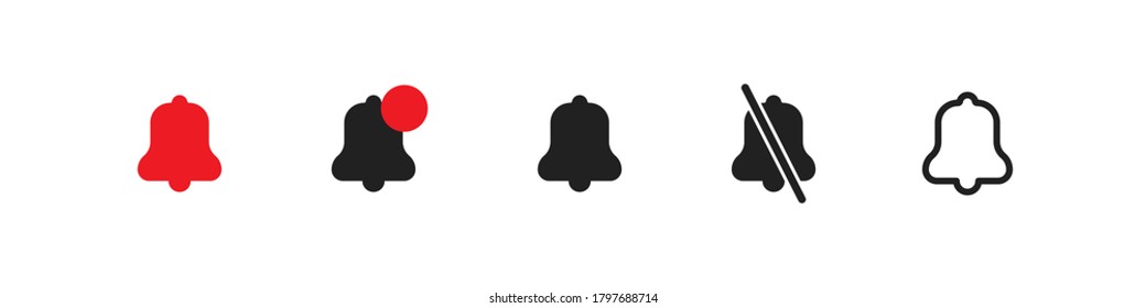 Bell notification simple icon set. Allert symbol concept in vector flat style.