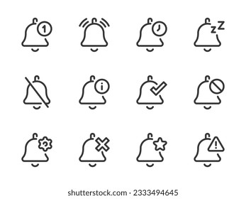 Bell and Notification vector line icons. Reminder and Announcement outline icon set.