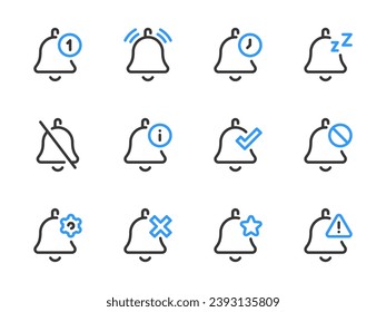 Bell and Notification vector line icons. Reminder and Announcement outline icon set.