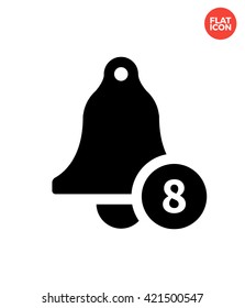 Bell with Number Icon Flat Style Isolated Vector Illustration