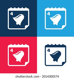 Bell On Calendar Page Of Day 4 blue and red four color minimal icon set