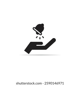 bell on hand icon with shadow on white background