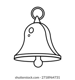 Icono de contorno de campana con Bucle colgante y Prensa visible en estilo de arte de línea negra sobre fondo blanco para símbolo de notificación, interfaz de usuario de alerta y diseño imprimible