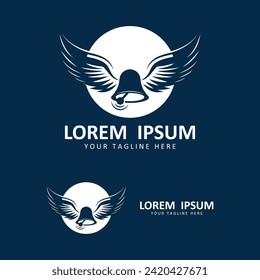 campana con una plantilla de diseño de ilustración de icono vectorial con un par de alas. logotipo apto para notificación, agricultor y empresa de marca