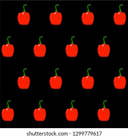 Bell paper seamless pattern on black background. Flat design red pepper design element stock vector illustration for web, for print, for product design