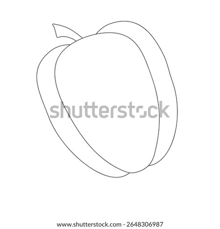 Bell pepper with balck outline on white background. Vegetable. Vector illustration for children's entertainment, coloring book, print.