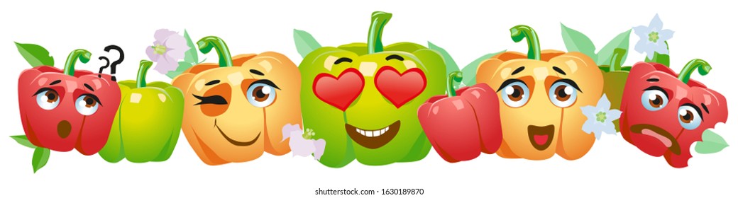 Bell pepper border. Cute cartoon emoji vegetables