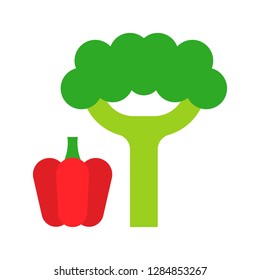 Bell pepper and broccoli vector, Barbecue related flat design icon