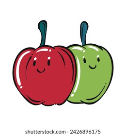 Bell pepper cartoon. Bell pepper cartoon character design. Bell pepper on white background. for poster, banner, web, icon, mascot, background. Vector illustration