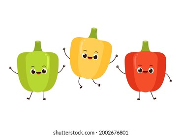 Bell Pepper Character Design. Bell Pepper Cartoon On White Background.