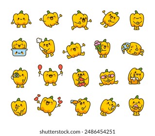 Bell pepper character. Funny cartoon food. Hand drawn style. Vector drawing. Collection of design elements.