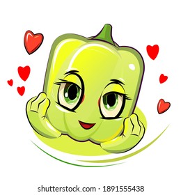 Bell pepper cheerful smile. Juicy red vegetable with a muzzle. Cartoon style. Isolated over white background. Vector illustration.