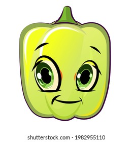 Bell pepper  cheerful smile. Juicy red vegetable with a muzzle. Cartoon style. Isolated over white background. Vector illustration.