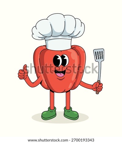 bell pepper chef character groovy cartoon illustration