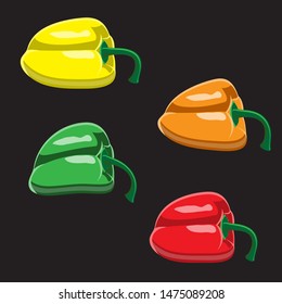 Bell pepper colorful icon logo. Red, green, orange, yellow sweet paprika on a black background vector design illustration eps 10