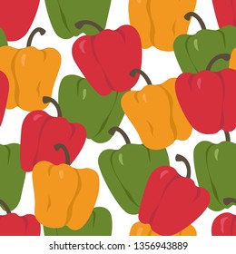     Bell pepper colorful seamless pattern. Red, green, yellow sweet paprika on a white background vector design illustration isolated on white