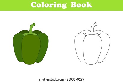 Página de coloreado de pimienta de campanilla. Libro de colores para niños con pimienta de timbre colorida y dibujo a color. Educación preescolar. Ilustración vectorial.