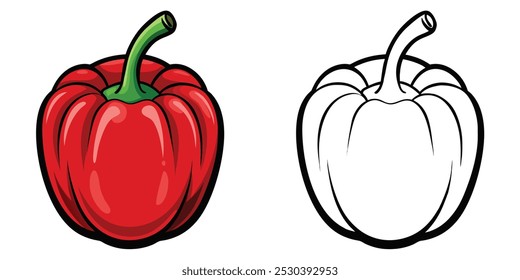 Bell Pepper Coloring Page For Kids. Vegetable Coloring Book Printable. Bell Pepper Vector Illustration Design On White Background